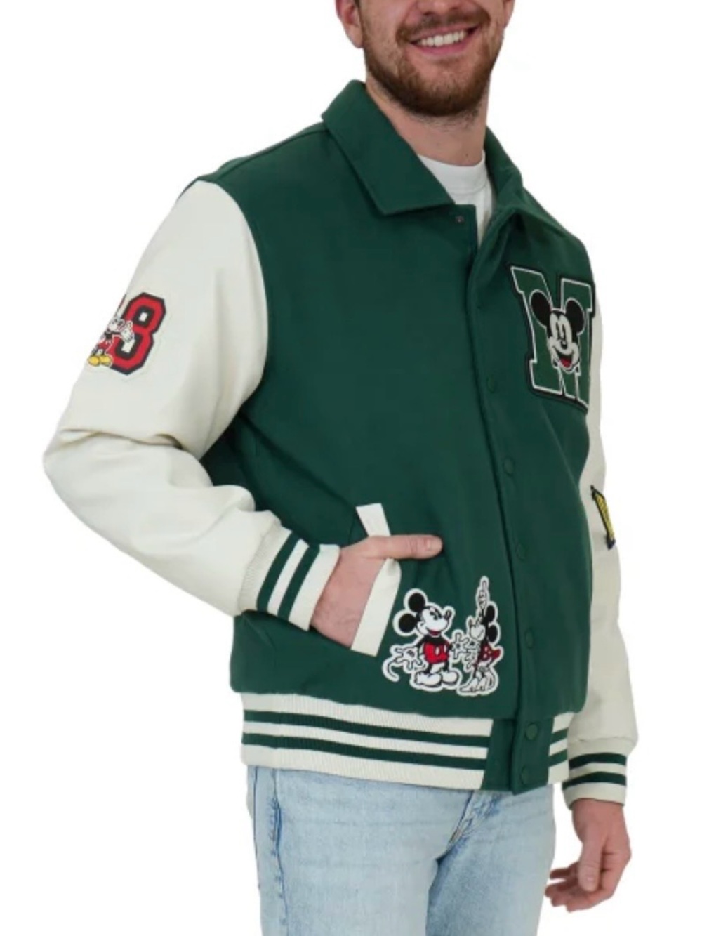Disney Unisex Green and White Varsity Mickey Patch Jacket - Picture 5 of 12